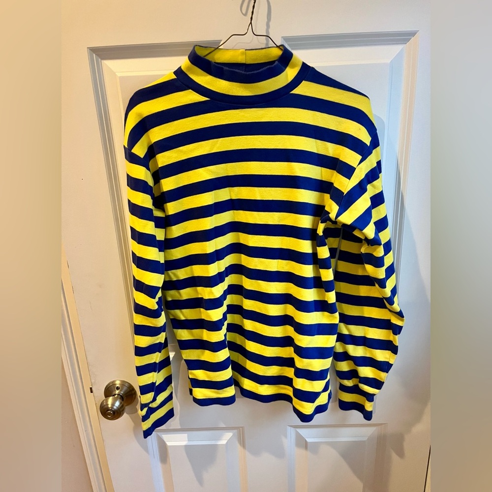 J. Crew Bold Yellow and Blue Striped mock neck cotton top